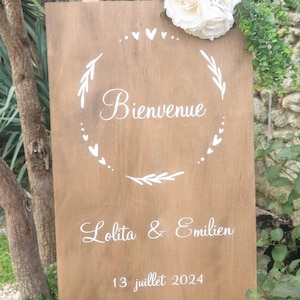 Pancarte de bienvenue mariage en bois peint . Déco en bois pour accueil mariage champêtre