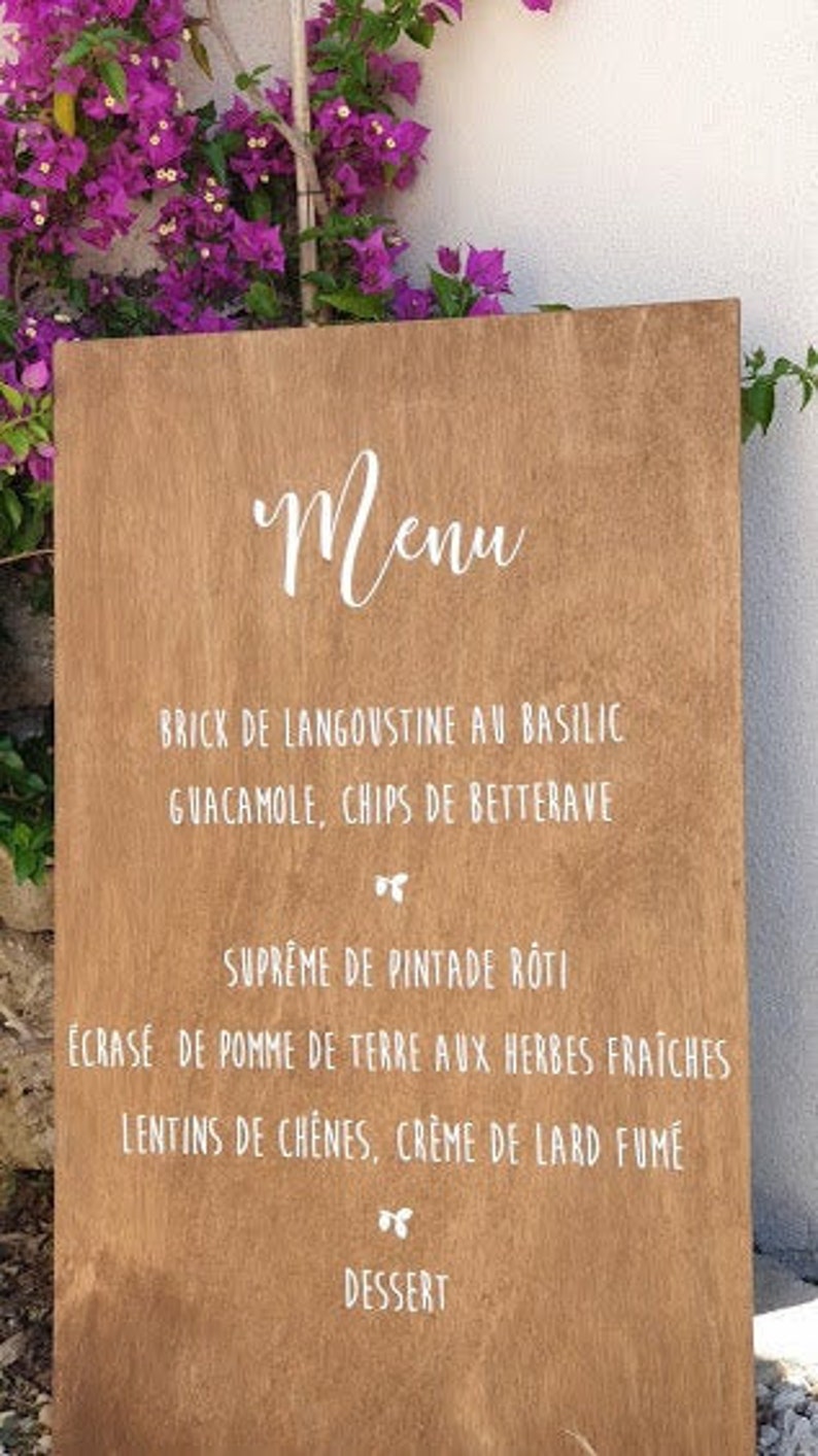 Menu en bois peint pour mariage , cérémonie laique ,réception restaurant image 6