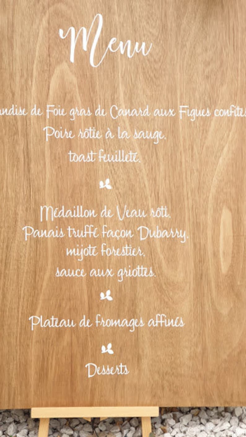 Menu en bois peint pour mariage , cérémonie laique ,réception restaurant image 3