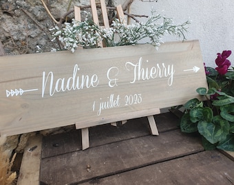 Pancarte bienvenue au mariage en bois peint. Decoración para matrimonio naturaleza o campo