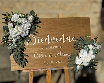 Panneau Bienvenue bois Mariage, Baptême, anniversaire, babyshower - Decoración de matrimonio - en madera pintada a la principal