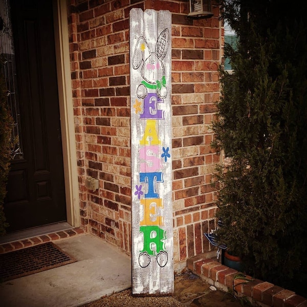 Primitive Easter Wood Sign/ Welcome Wood Sign/ Front Porch Sign/ Bunny Sign 6 ft tall/ Porch Leaner Wood Sign/ Easter Wood Sign/ Bunny Decor
