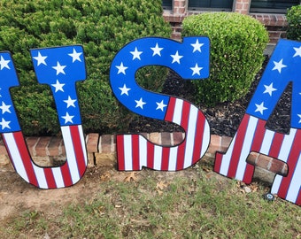 July 4th Yard Decor/ July 4th Wood Sign/ Patriotic Wood Sign/ USA Yard Decor/ Independence Day Outdoor Sign/ USA Yard Art/ July 4th Yard Art