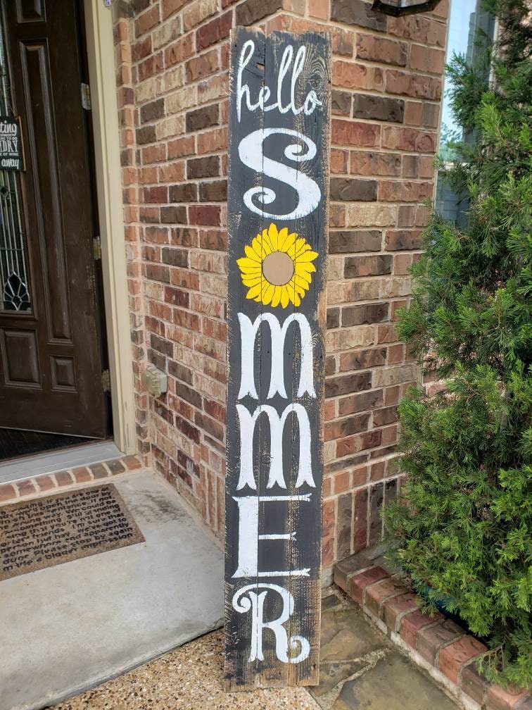 Hello Summer Holzschild/ Willkommensschild / Haustürschild / Türschild / Home Decor / Outdoor Holzschild / Veranda Holzschild / Sommer Holzschild / Sonnenblume Schild