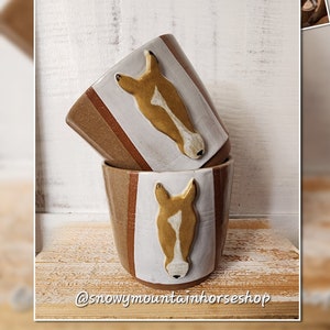 Custom Horse Head Mug, Hand Thrown Ceramic Mug, Rustic Equine Mug, Horse Mug Handmade, Show jumping, Horse Lovers Mug, Custom Markings