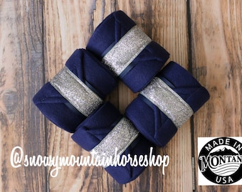 Polo Wraps//Stable Wraps Set of 4 Turquoise Base Purple Glitter