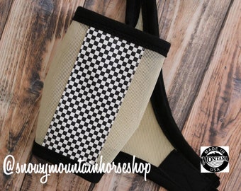 Fly Mask For Horses, Handmade in the USA Montana, Black and White, Checkered, Choose Size and Trim Color
