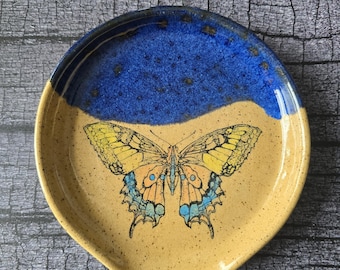 Handmade Ceramic Spoon Rest for Stovetop, Spoon Holder,  Kitchen, Wildlife, Butterfly