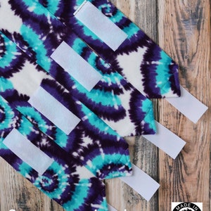 Polo Wraps / Stable Wraps, Set of 4 OR Set of 2, Standard or Yearling / Pony Size, Tie Dye Turquoise - Purple