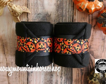Polo Wraps / Stable Wraps, Set of 4 or 2  , Standard  OR Pony/ Yearling Size, Halloween , Jack O'lantern and Candy Corn