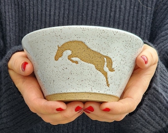 Ceramic Bowl, Hand Thrown  Bowl, Cereal Bowl, Soup Bowl, Ice Cream Bowl, Horse Lovers, Jumping Horse