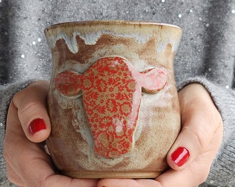 Hand Thrown Ceramic Mug, Chicken Mug, Handmade, Cow Lovers Mug, Cattle,  Farmers Mug, Rustic