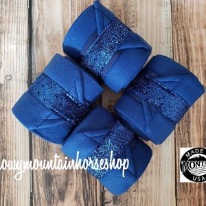 Polo Wraps / Stable Wraps, Set of 2 OR  4 , Standard or Yearling/ Pony Size, Blue Glitter  Ribbon
