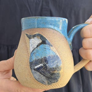 Handmade Ceramic Mug, American Wildlife, Made in Montana Blue Jay, Birds