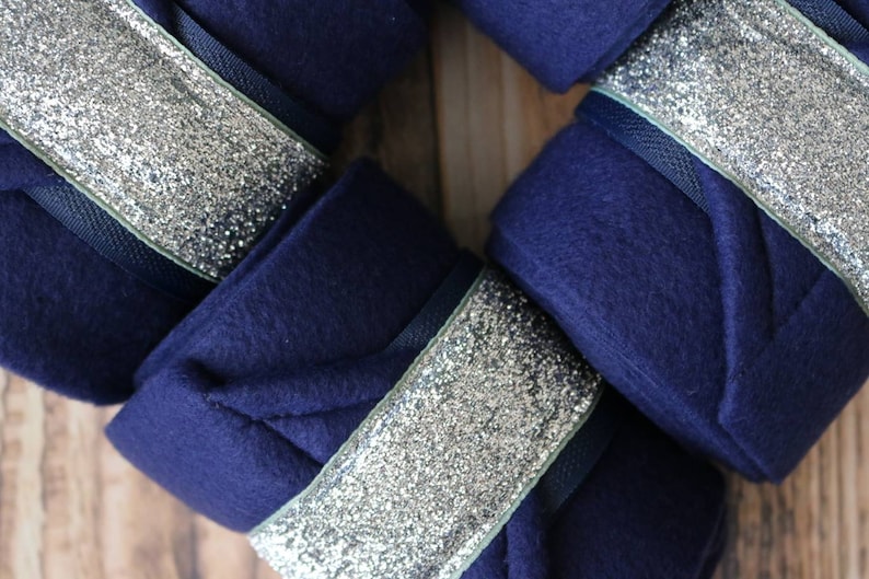 Metallic Navy Base Silver Glitter Polos Set of 4 Polo Wraps Stable Wraps Standard or Yearling Pony Size