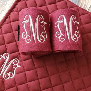 Custom Monogram Embroidered Diamond Quilted All Purpose English Saddle Pad, Polo Wraps & Stirrup Cover Set, More Color and Set Options image 7