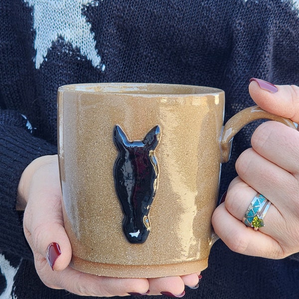 Custom Horse Head Mug with Magnet, Hand Thrown Ceramic Mug, Horse Mug Handmade, Horse Lovers Mug and Magnet Set, Custom Markings