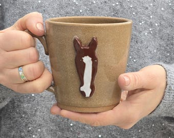 Custom Horse Head Mug with Magnet, Hand Thrown Ceramic Mug, Horse Mug Handmade, Horse Lovers Mug and Magnet Set, Custom Markings