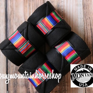 Polo Wraps / Stable Wraps, Set of 2 OR  4 , Standard OR Yearling/ Pony Size, Serape, Choose Base Color