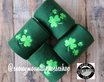 Pañuelos de polo para el Día de San Patricio con trébol irlandés bordado, juego de 4 o juego de 2, talla estándar para caballo o poni/añol.