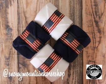Polo Wraps / Stable Wraps, Set of 4 OR Set of 2 Standard  OR Pony/Yearling Size, USA Flag, Patriotic