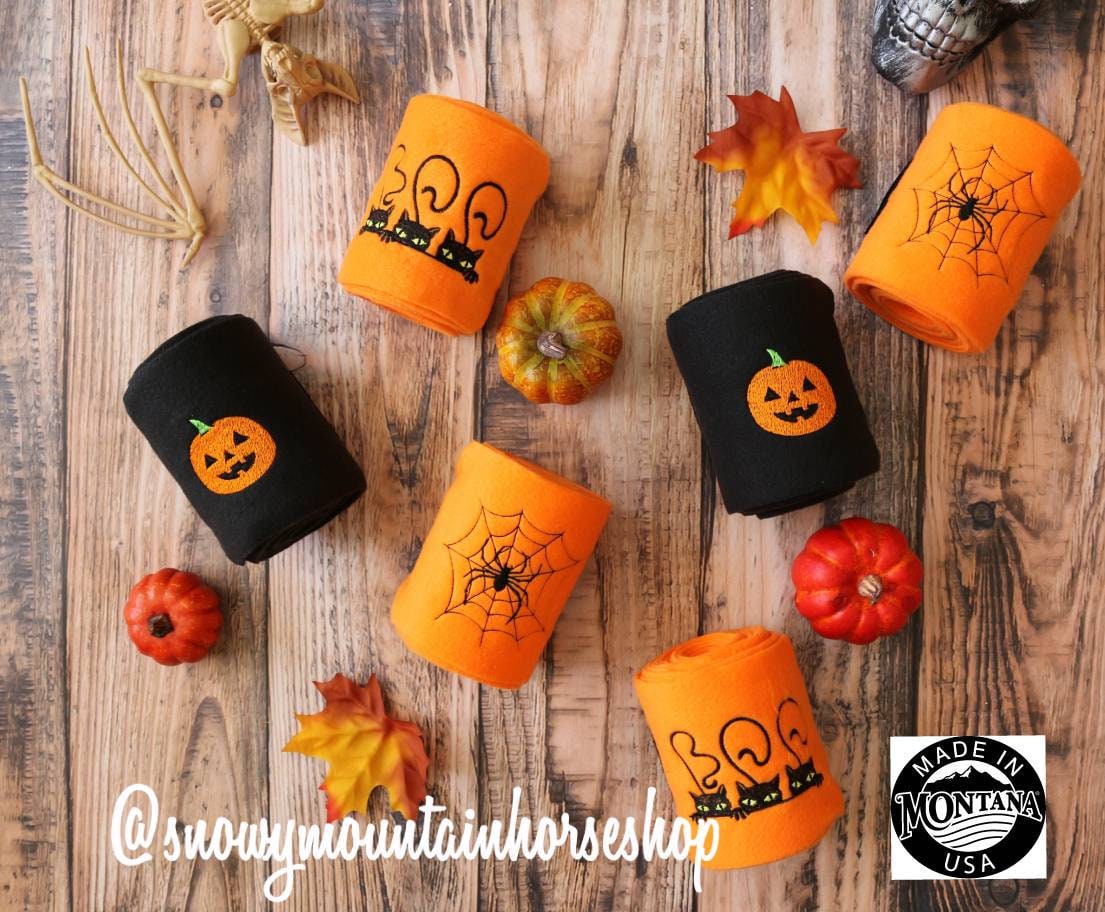 Embroidered Halloween Polo Wraps / Stable Wraps, Set of 4 OR Set of 2…