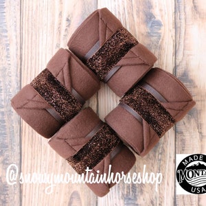 Polo Wraps / Stable Wraps, Set of 4 , Standard or Yearling/ Pony Size, Chocolate Brown Glitter