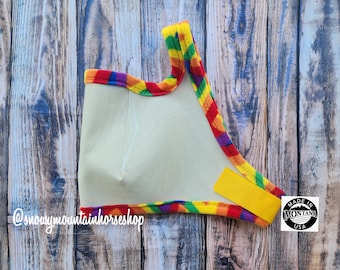 Fly Mask For Horses, Handmade in the USA Montana, Rainbows Trim