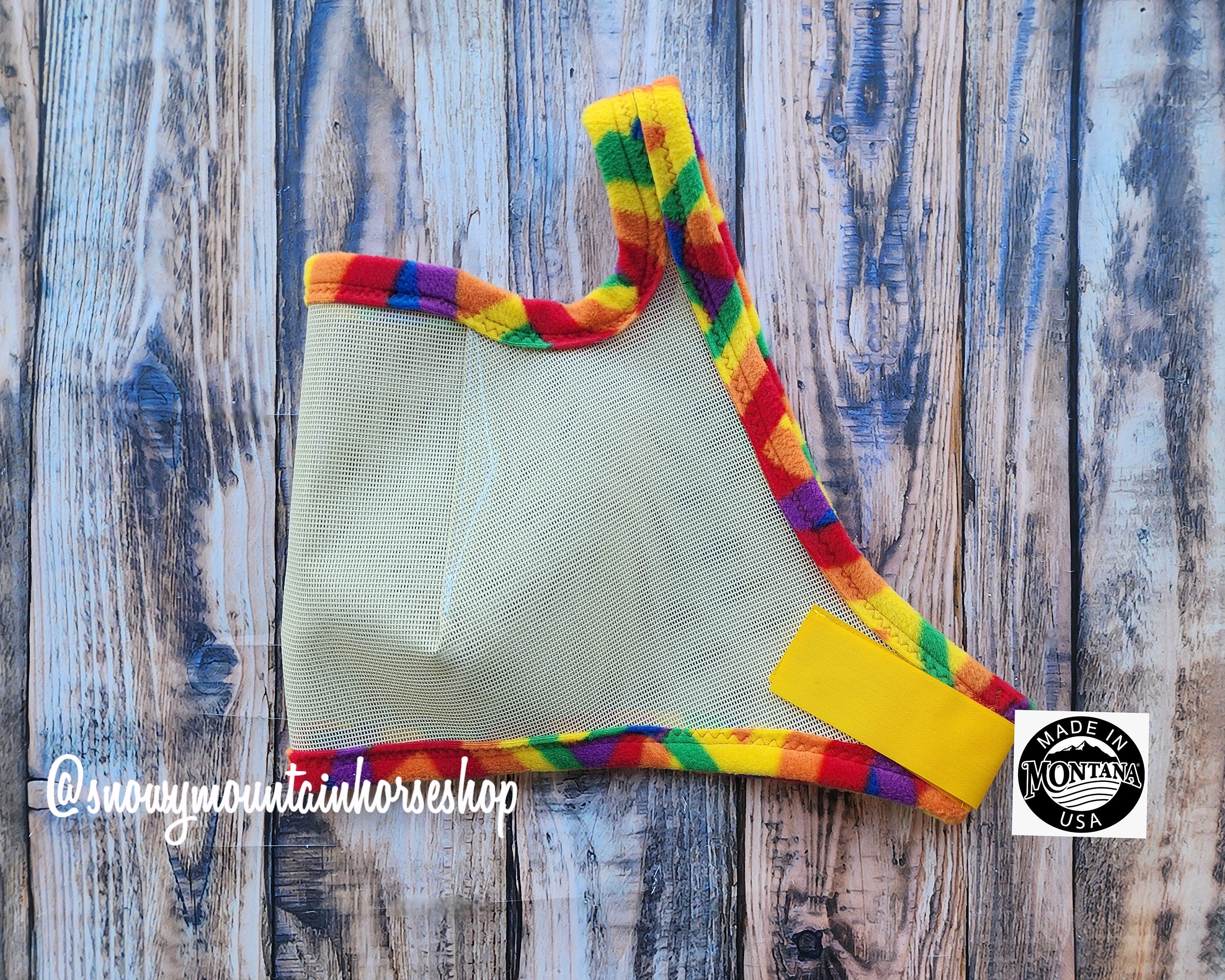 Fly Mask For Horses, Handmade in the USA Montana, Rainbows Trim