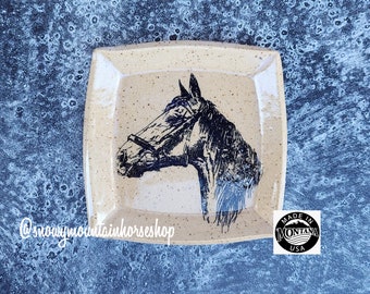 Trinket Dish, Ring Dish, Small Horse Dish, Horse,Jewelry Dish, Clay Soap Dish, Dinnerware Safe, Speckled Clay, Barrel Racer Cowgirl