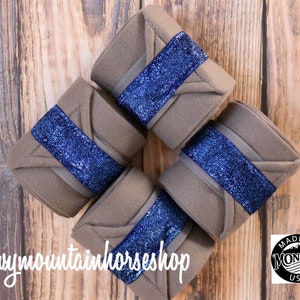 Polo Wraps / Stable Wraps, Set of 4 or 2 , Standard or Yearling/ Pony Size, Royal Glitter Steel Gray Base Polos