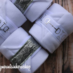 Polo Wraps / Stable Wraps, Set of 2 OR  4 , Standard or Yearling/ Pony Size, Metallic Silver Bit, D - Ring Bit