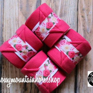 Polo Wraps / Stable Wraps, Set of 2 OR  4 , Standard or Yearling/ Pony Size, Roses, Polo Wraps Chose Base Color