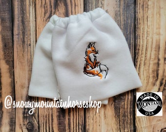 Embroidered Fox,  English Stirrup Covers,Stirrup Bag, Equine Iron Cover, Iron Savers, Select Base Color