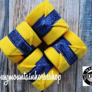 Polo Wraps / Stable Wraps, Set of 2 OR  4 , Standard or Yearling/ Pony Size, Yellow Base Royal Glitter