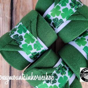 Polo Wraps / Stable Wraps, Set of 4 , Standard Size, Irish Shamrocks Green Clover St Patrick's Day, Select Base Color