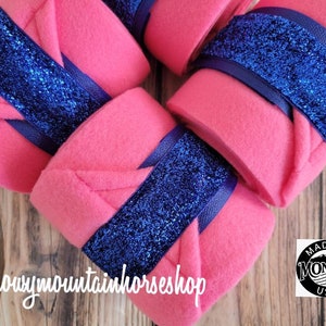 Polo Wraps / Stable Wraps, Set of 2 OR  4 , Standard or Yearling/ Pony Size, Raspberry Pink Base Royal Glitter