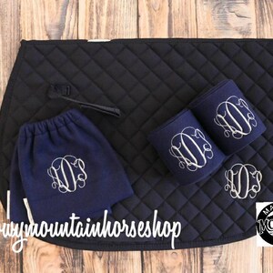 Custom Monogram Embroidered Diamond Quilted All Purpose English Saddle Pad, Polo Wraps & Stirrup Cover Set, More Color and Set Options image 5