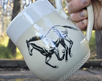 Hand Thrown Ceramic Mug, Horse Lovers Mug Handmade in Montana, Galopping Horse