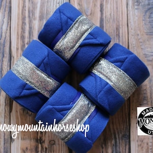 Polo Wraps / Stable Wraps, Set of 4 or 2 , Standard or Yearling/ Pony Size, Silver Glitter Royal Base Polos