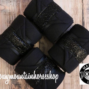 Polo Wraps / Stable Wraps, Set of 2 OR 4 , Standard or Yearling/ Pony Size, Black Glitter Black Base