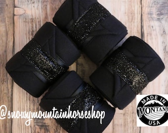 Polo Wraps / Stable Wraps, Set of 2 OR 4 , Standard or Yearling/ Pony Size, Black Glitter Black Base