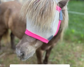 Fly Mask For Minis, Ponies, Foals,  Donkeys, Handmade in the USA Montana, Solid Trim Choose Color