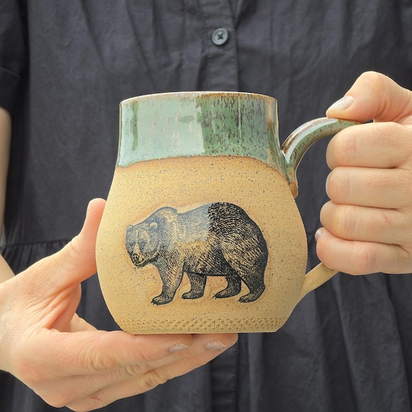 Handmade Ceramic Mug,  North American Wildlife, Made in Montana, Grizzly Bear