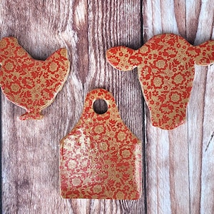Set of 3  Refrigerator Magnets, Locker Magnets for Aninal Lovers, Farm Animal Gift, Cow, Chicken, Ear tag Magnet, Ceramic Magnets
