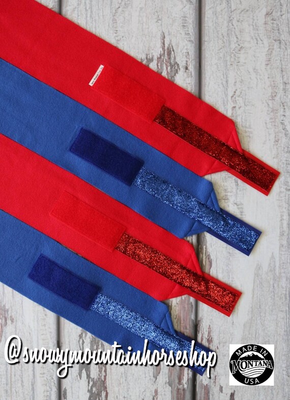Horse Polo Wraps Stable Wraps Set of 4 Metallic Blue Glitter