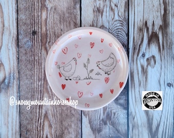 Handmade Ceramic Spoon Rest for Stovetop, Kitchen, Happy Chicken Love