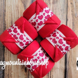 Polo Wraps / Stable Wraps, Set of 4 , Standard or Yearling/ Pony Size, Red Base Little Hearts Valentine's Day
