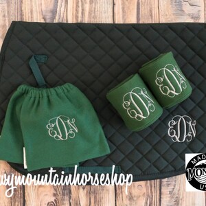 Custom Monogram Embroidered Diamond Quilted All Purpose English Saddle Pad, Polo Wraps & Stirrup Cover Set, More Color and Set Options image 4