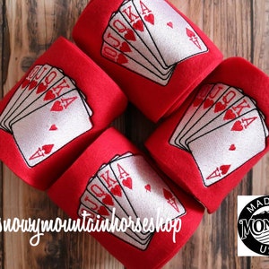 Polo Wraps / Stable Wraps, Ensemble de 4 OU Ensemble de 2 tailles standard, Polo Wraps brodés Royal Flush Poker Card